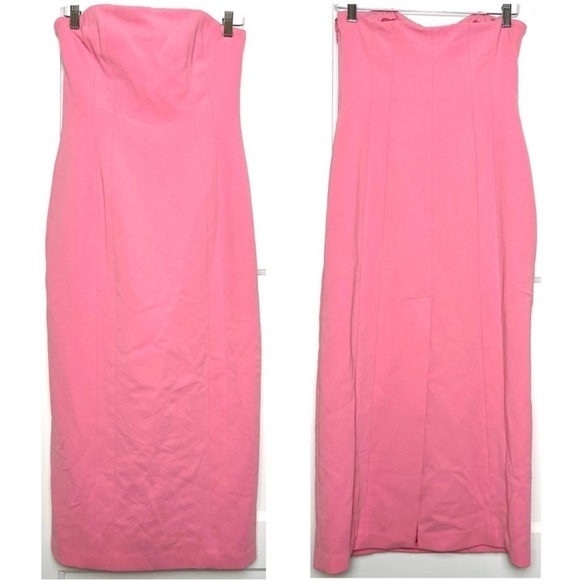 ALC Strapless Bubblegum Pink Crepe Cady Back Slit Fitted Sheath Midi Dress 4 - Picture 7 of 11